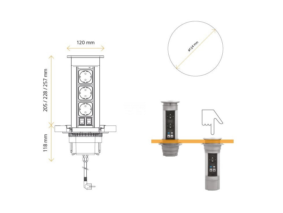 ASA 06005E00019 Zásuvková jednotka výsuvná VERSAELITE 1x230V, 2xRJ45, 1xHDMI, 1xVGA, eloxovaný hliník ASA 06005E00019 Zásuvková jednotka výsuvná VERSAELITE 1x230V, 2xRJ45, 1xHDMI, 1xVGA, eloxovaný hliník